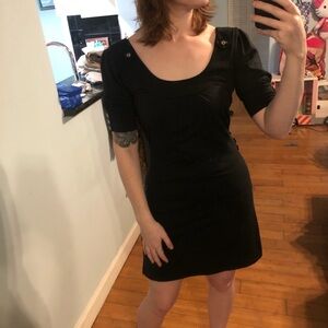 6 degrees Black mini dress with puffy sleeves and button accents